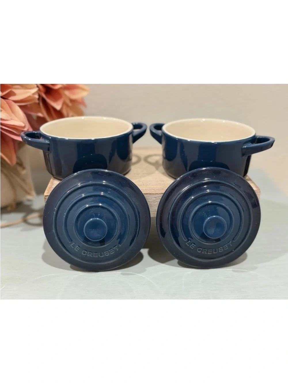 Le Creuset Stoneware Mini Cocotte W/ Lid 10cm / 8oz ~ NUIT Blue Set Of 2